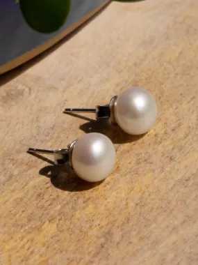 7 Mm White Freshwater Pearl Stud 925 Silver Earrings