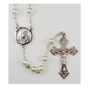 7mm Sterling Silver White Pearl Rosary