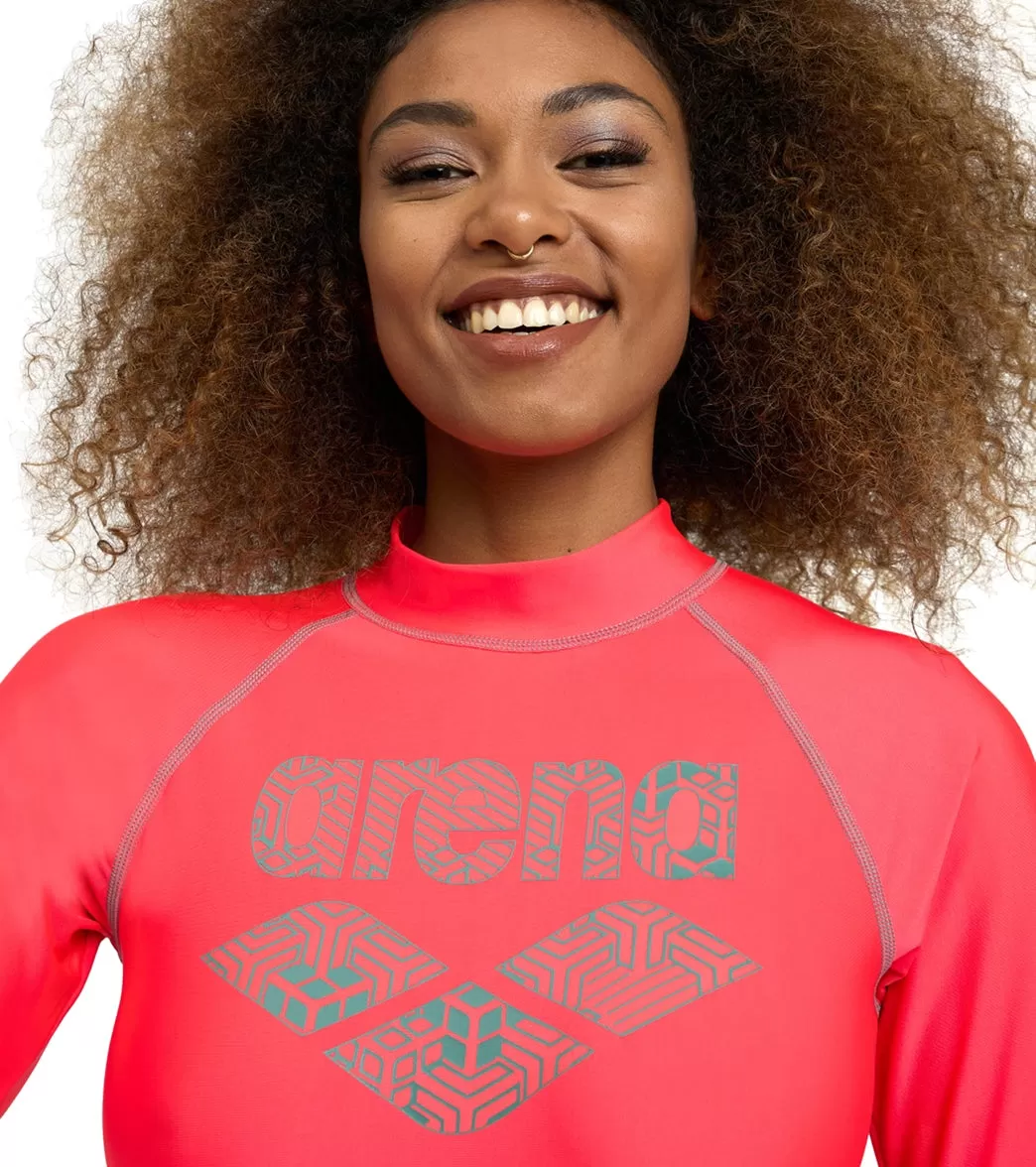 Arena Women's Graphic Long Sleeve Rashguard Fluo Red/Jade