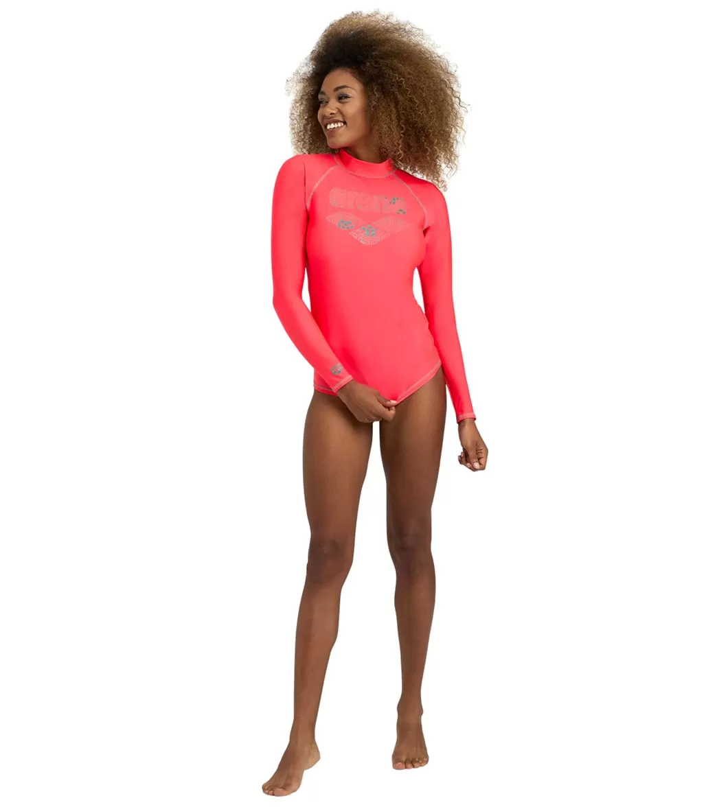 Arena Women's Graphic Long Sleeve Rashguard Fluo Red/Jade