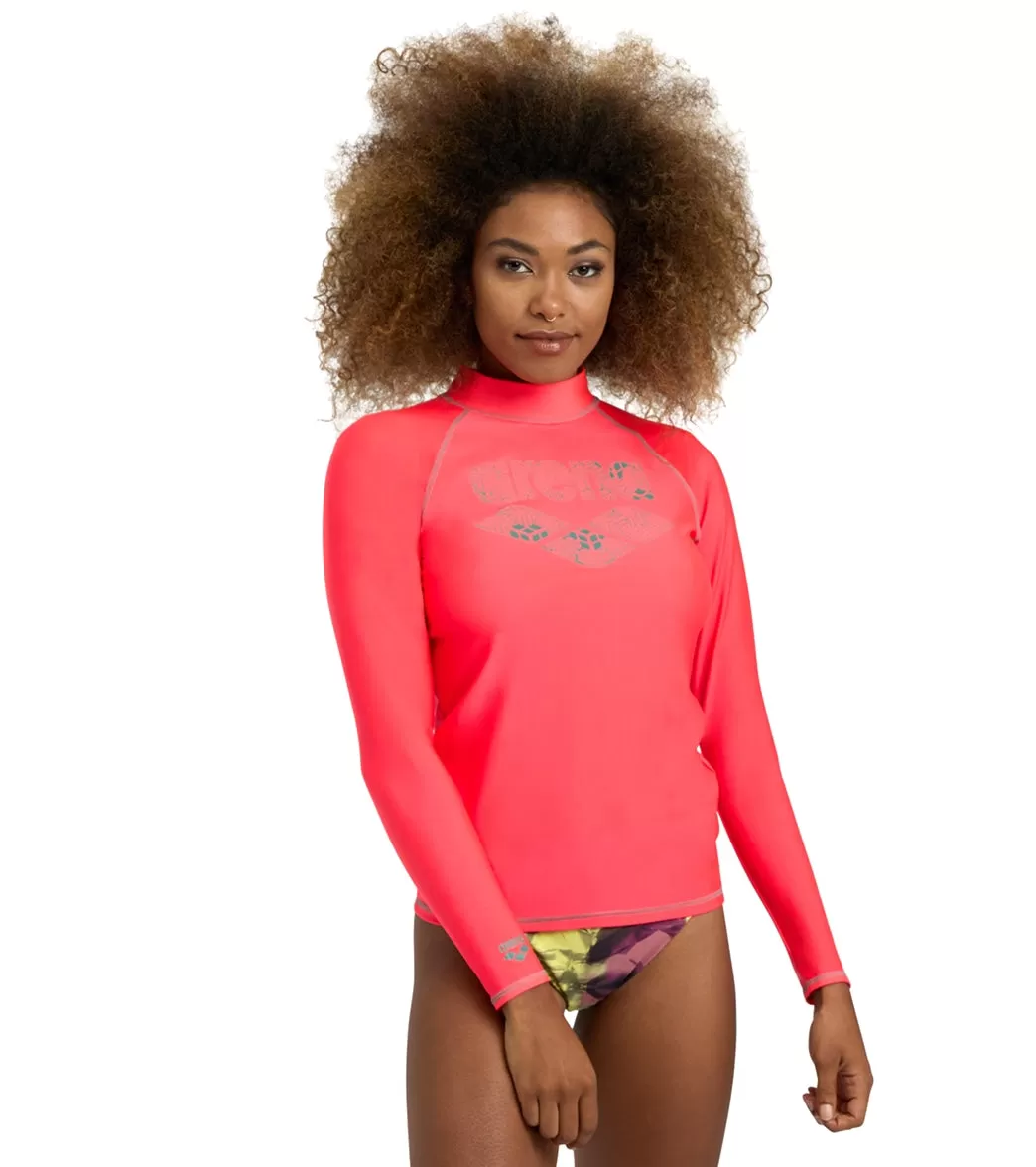 Arena Women's Graphic Long Sleeve Rashguard Fluo Red/Jade