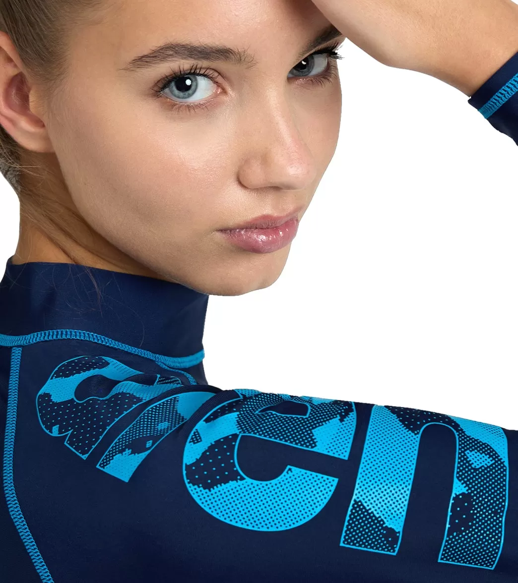 Arena Women's Graphic Long Sleeve Rashguard Navy/Turquoise