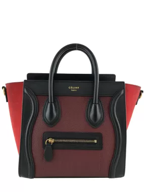 Celine Calfskin Leather and Suede Tricolor Nano Luggage Tote Bag