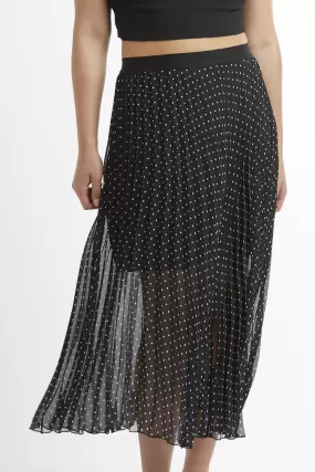 Split Sunray Pleated Black with White Spot Georgette Skirt