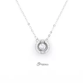 Sterling Silver Hollow CZ Paved Circle with a CZ Stone in The Middle Women's Necklace