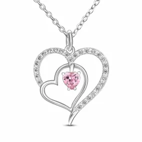 Triple Heart Necklace Sterling Silver with Pink CZ